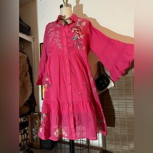 Button down vtg boho pink dress
